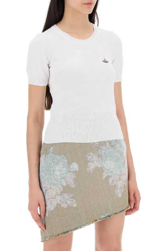 Vivienne Westwood Bea Short-Sleeve Sweater With Orb EmbroideryCotton Knit Tops