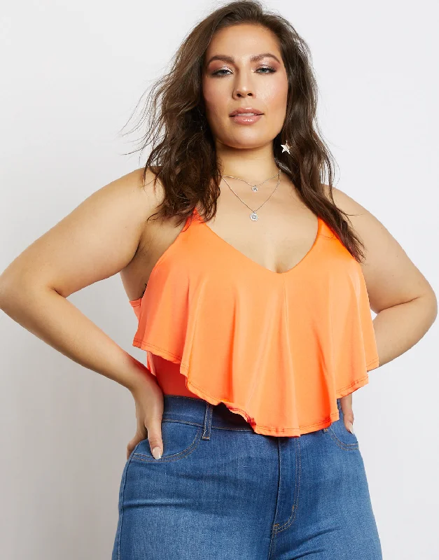 Plus Size Maddie Single Ruffle BodysuitLarge women's zipper tops