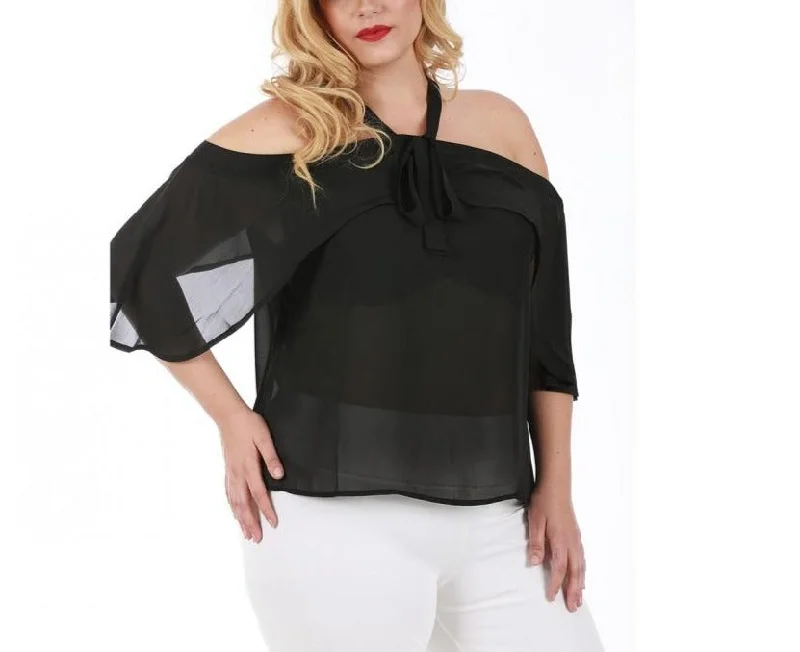 Curvy Plus Size Sheer Off-the-Shoulder blouse 3533330CPlus size women's simple tops