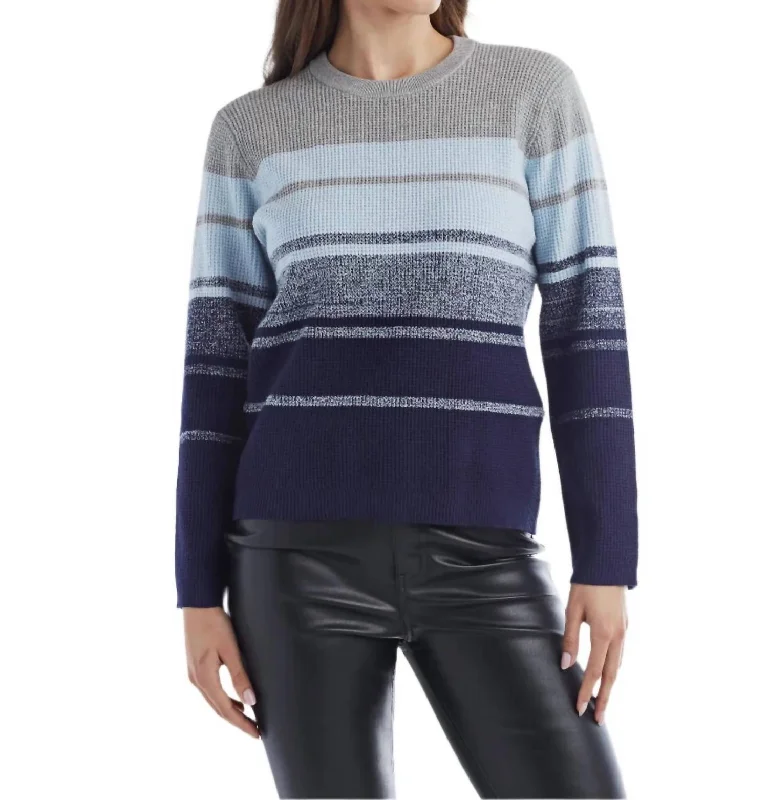 Hayley Knit Crew Sweater In BlueThermal Knit Tops