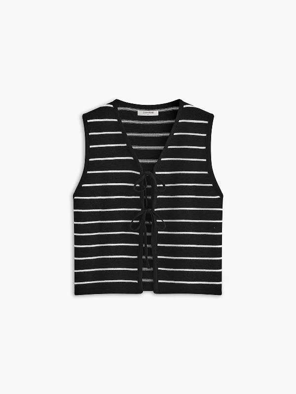 Striped V-Neck Tie Front Sweater Vest