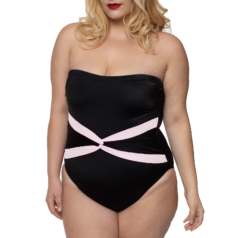 InstantFigure Plus Size Contrast Twist Front One Piece Swimsuit 13559PCLarge women's blended tops