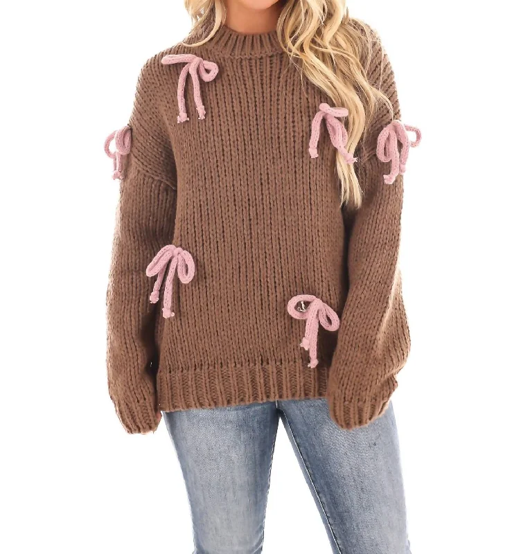 Knot Your Average Bow Sweater In BrownAngora Knit Tops