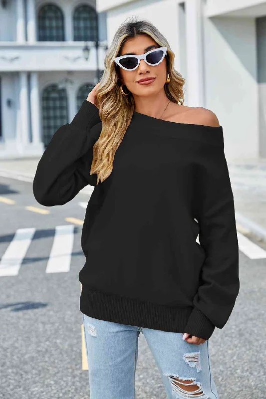 Long Sleeve Ribbed Trim SweaterSequined Knit Tops