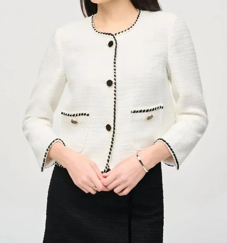 Boucle Jacket In Winter WhiteCable Knit Tops