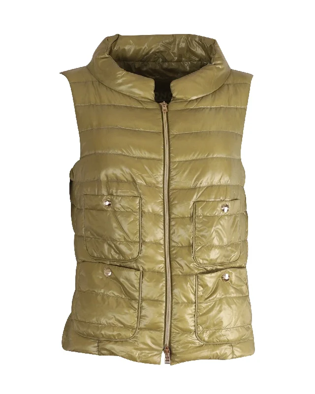 Herno Down Vest with Pockets in Green Polyamide