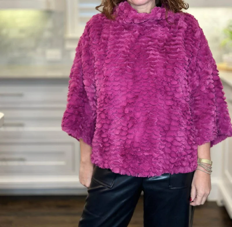 Feather Faux Fur Popover Top In ClaretFall Knit Tops