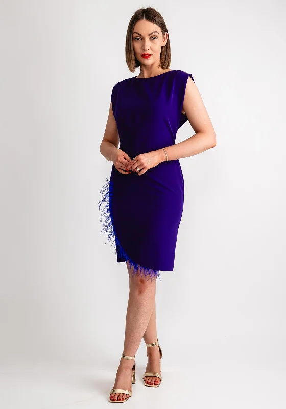 Caroline Kilkenny Sophia Feather Trim Pencil Dress, Purple