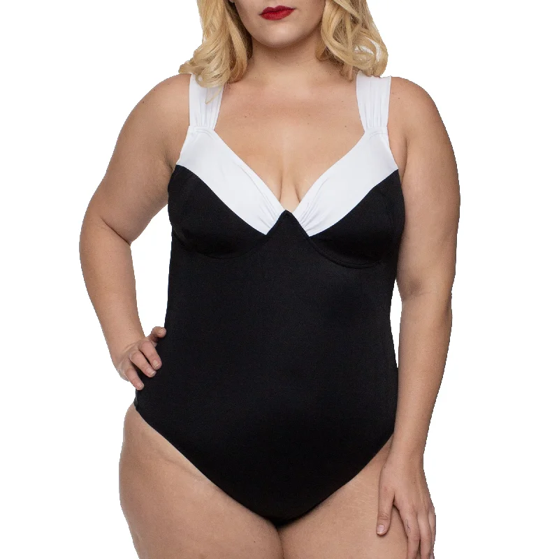 InstantFigure Plus Size Contrast Trim One Piece Swimsuit 13496PCLarge women's velvet tops