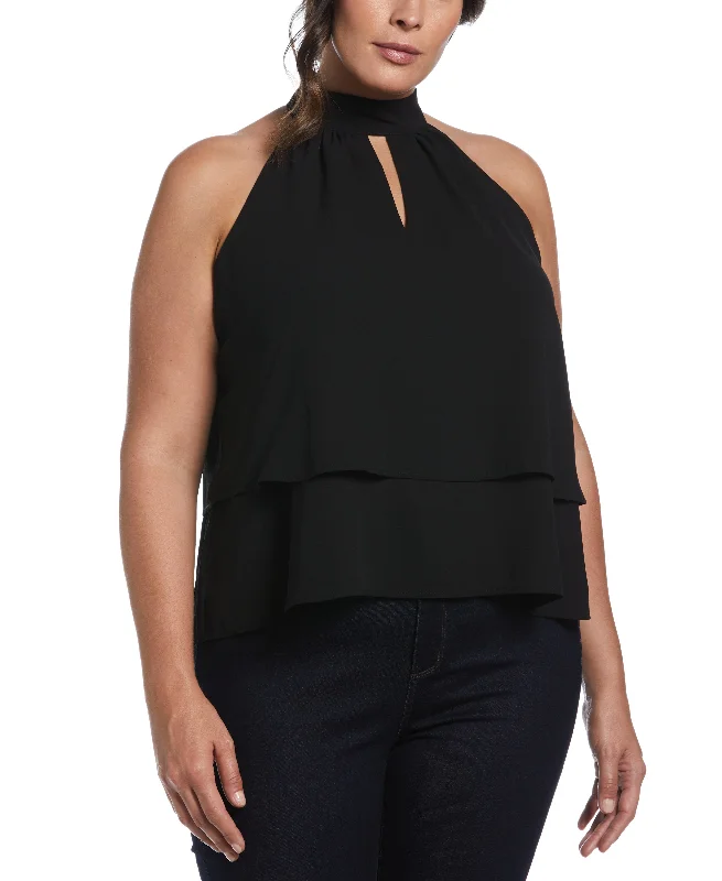 Plus Size Tiered Halter TopPlus size women's V-neck tops