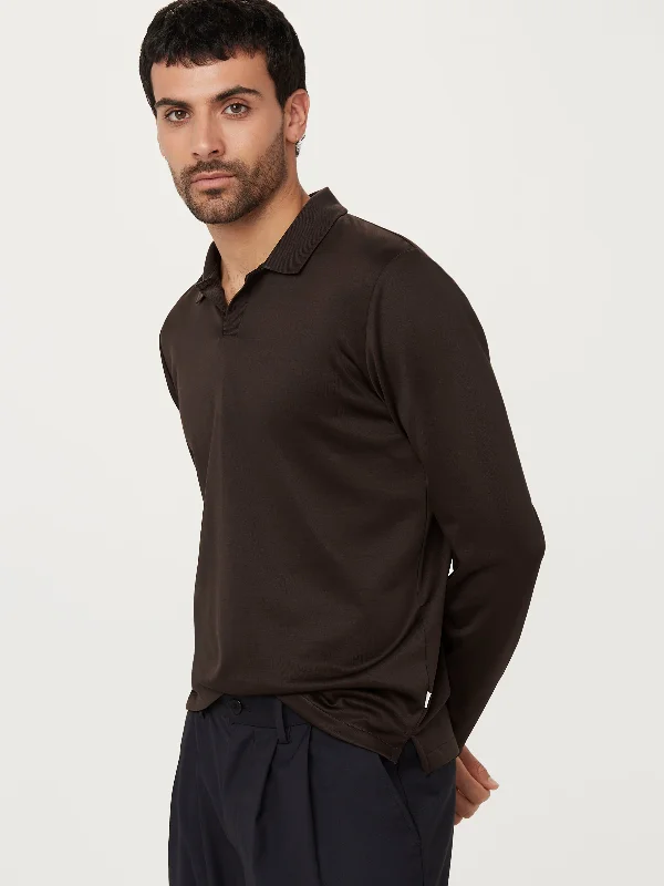 The Long Sleeve Johnny Collar Polo in Dark ChocolateCustom polo shirt