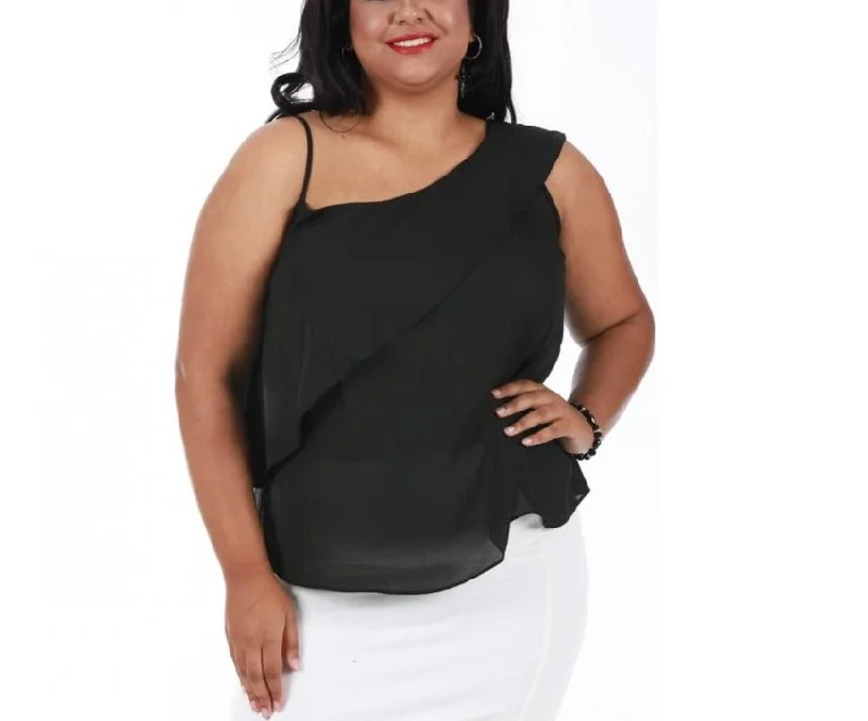 Curvy Plus Size One Shoulder Top W/Ruffled Overlay 3533916CPlus size women's bohemian tops