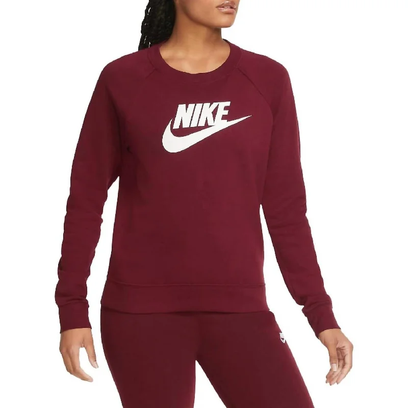 Women's Essential Crew Fleece Sweater In Dark RedFormal Knit Tops