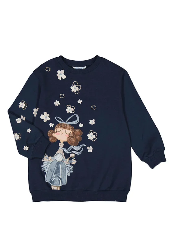 Mayoral Mini Girl Long Sleeve Floral Sweater Dress, Navy