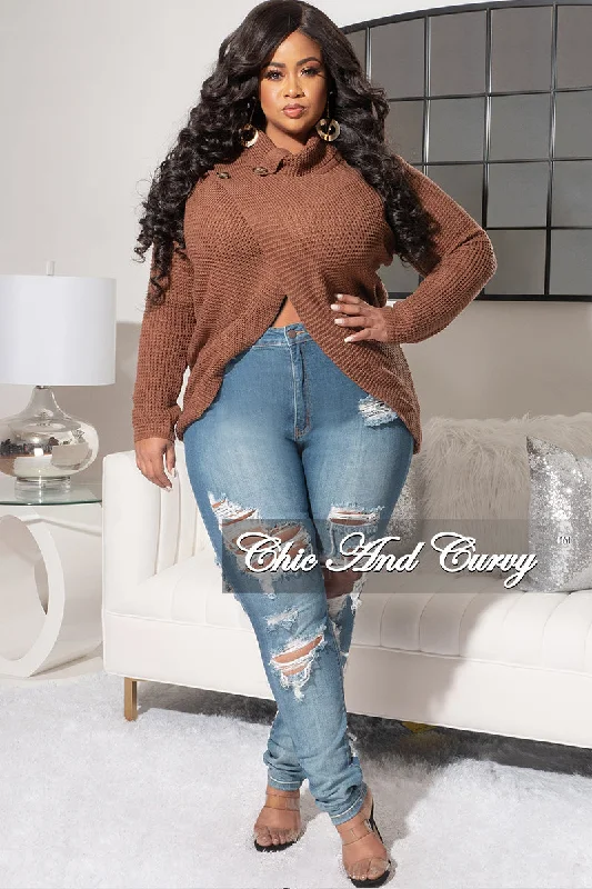 Final Sale Plus Size Overlapping Sweater in Brown FabulousWomen's wedding tops