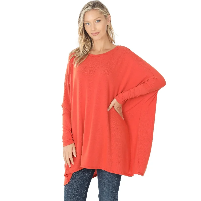 ZENANA SWEATER FABRIC OVERSIZE ROUND NECK PONCHO HT-2555ABWinter Knit Tops