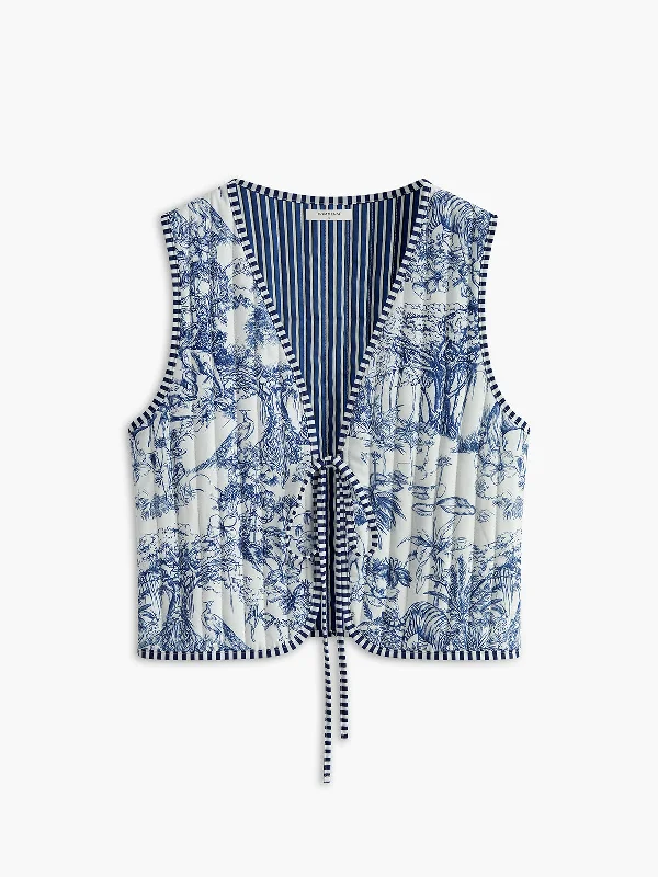 Contrast Trim Printed Tie Vest