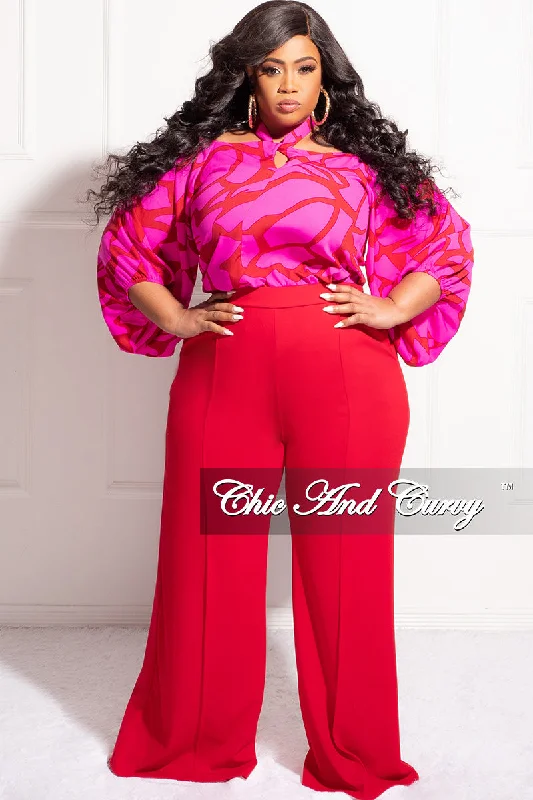 Final Sale Plus Size High-Waist Wide Leg Pants in RedWomen's travel tops