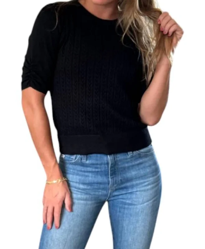 Josie Pointelle Midsleeve Sweater In BlackSummer Knit Tops