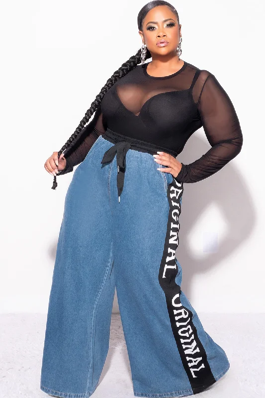 Final Sale Plus Size "Original" Colorblock Wide Leg Pants in Denim and BlackWomen's autumn tops