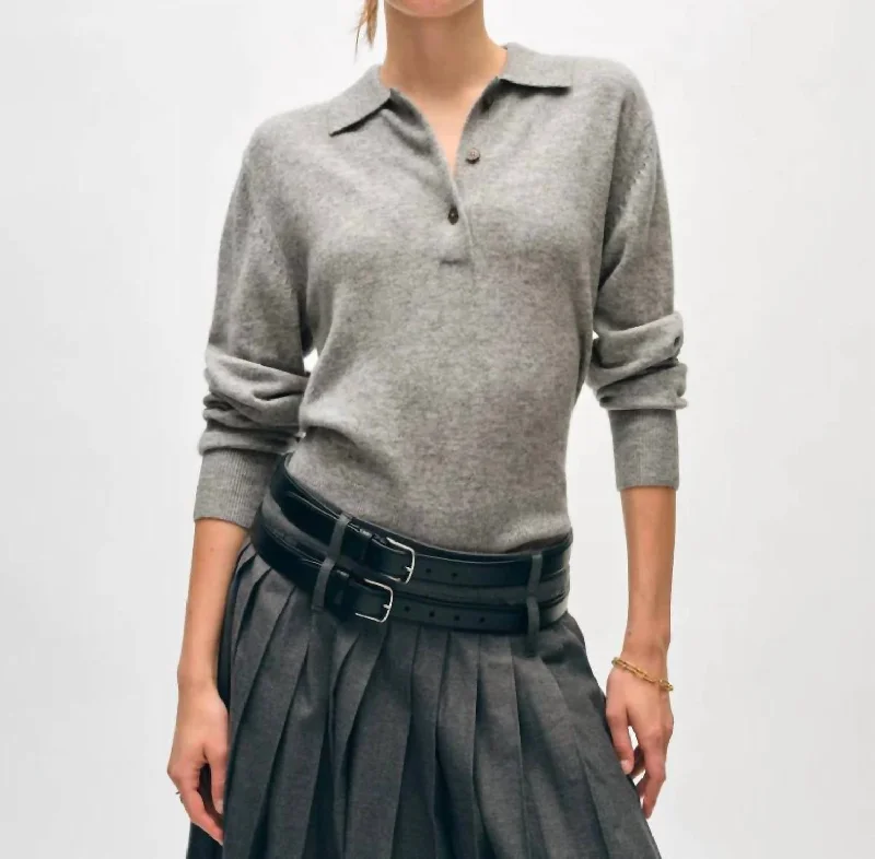 Cashmere Polo In Heather GreyColorblock Knit Tops