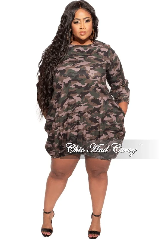 Final Sale Plus Size Bubble Dress in Camouflage PrintWomen's thick tops