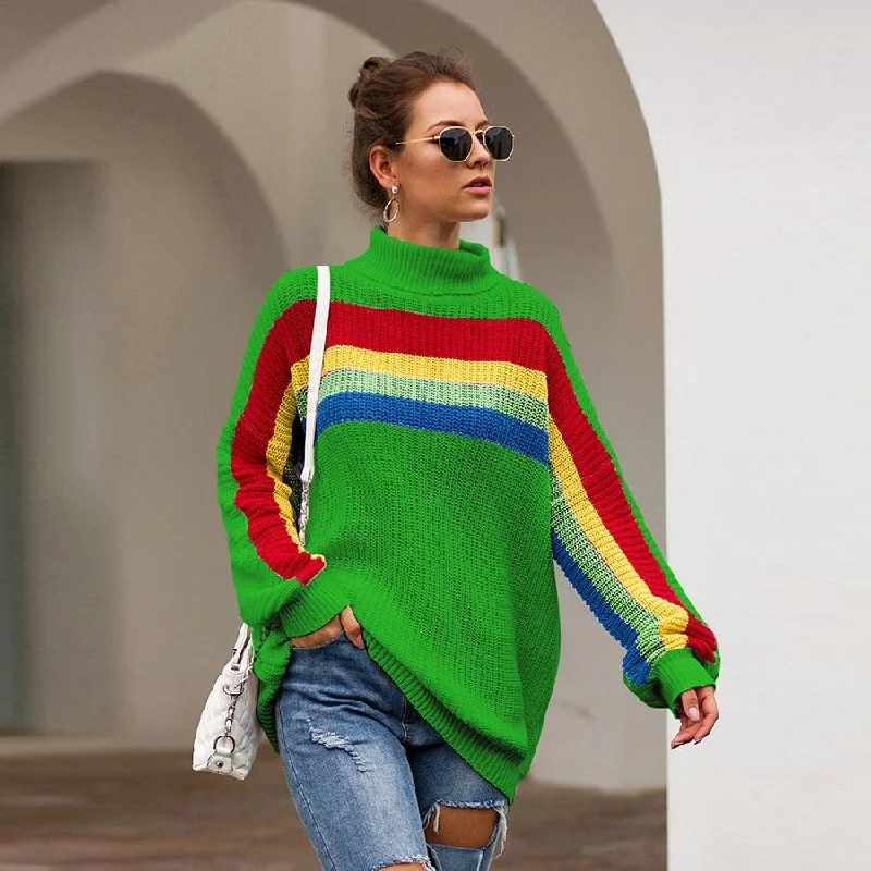 Gorgeous Women's Sweater - Winter Autumn Striped Knit Turtleneck Long Sleeve Sweaters - Female Pullovers Tops (D23)(TB8C)(BCD2)(BCD4)Mohair Knit Tops