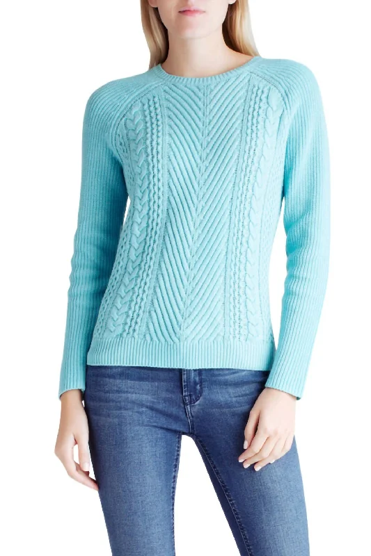 Yarn Long Sleeve Sweater In AquaPerformance Knit Tops