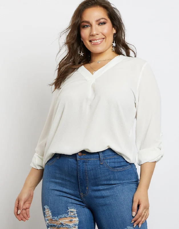 Plus Size Laid Back Chiffon BlouseWomen's long sleeve tops