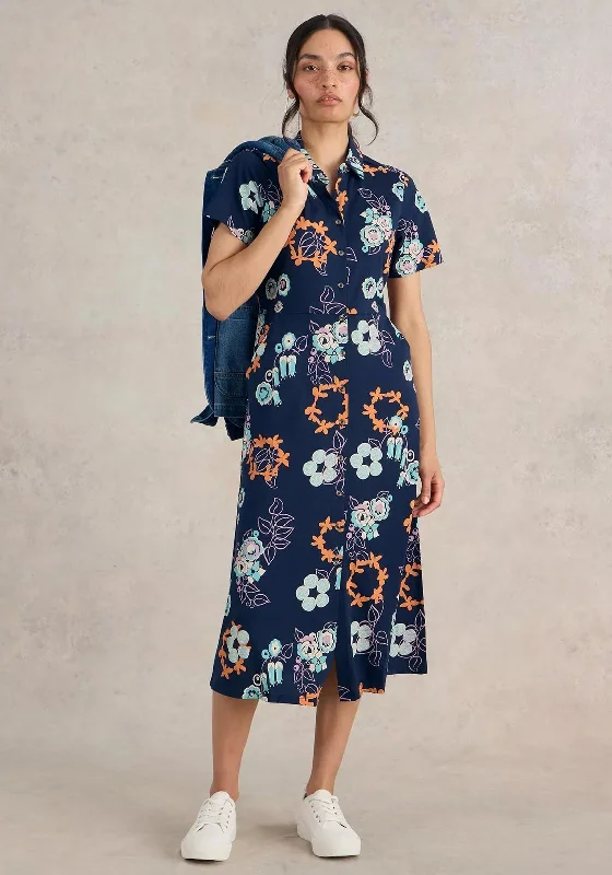 White Stuff Rua Floral Jersey Shirt Dress, Navy Multi