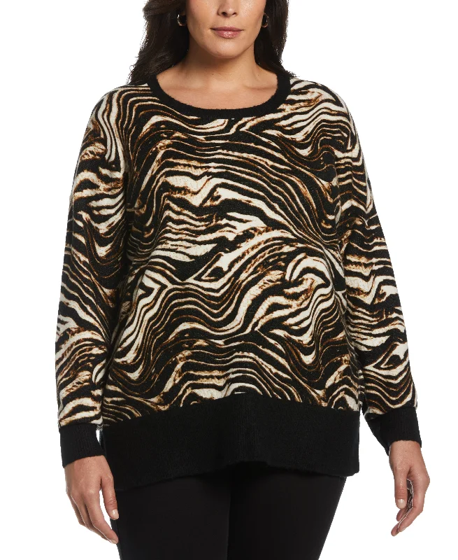 Plus Size Animal Print Slouchy SweaterPlus size women's patchwork tops