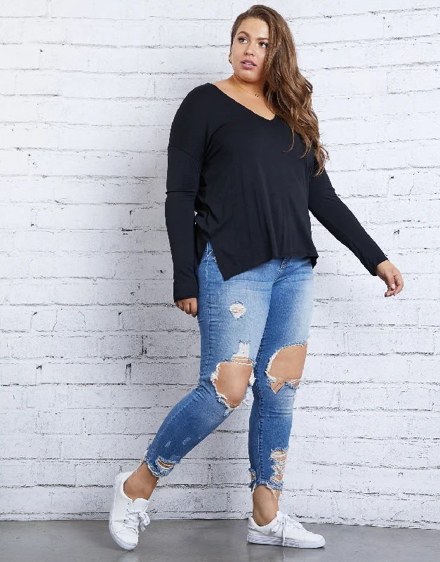 Plus Size Cozy Long Sleeve TeePlus size women's sports tops