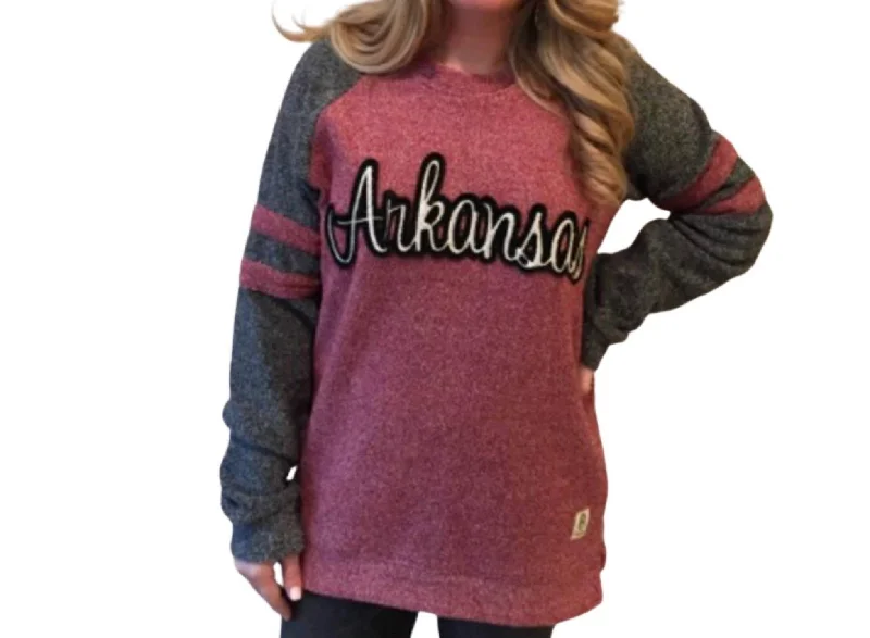 University Of Arkansas Dawn Fleece Top In Red HeatherCamping Knit Tops