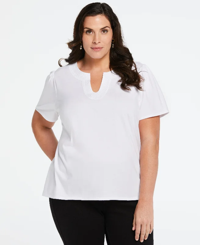 Plus Size 100% Cotton Jersey Top with Woven TrimWomen's wedding tops