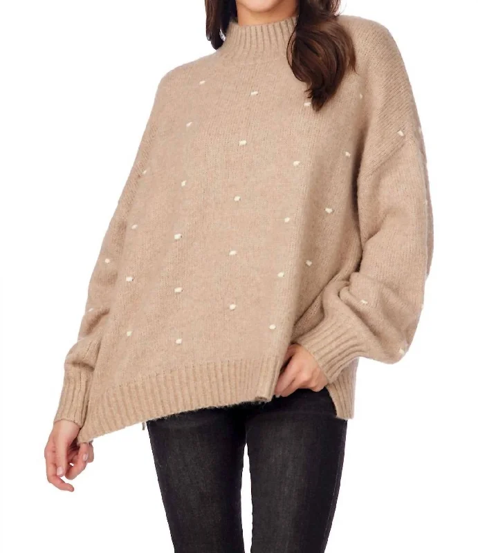 Novie Pom Pom Sweater In BeigeMetallic Knit Tops