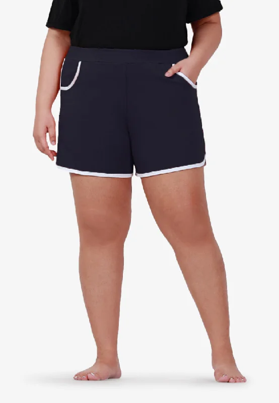 Fonda Plus Size Retro Shorts - Dark BlueLarge women's oversize tops