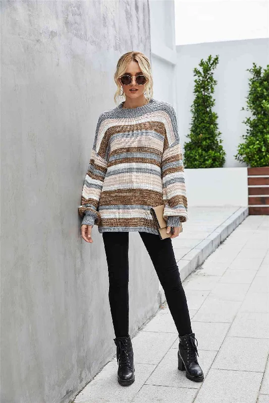 Round Neck Dropped Shoulder SweaterV-Neck Knit Tops