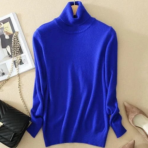 Great Turtleneck Knitted Women Sweaters & Pullovers - Plus Size - Women's Pullover Sweater - Long Sleeve (TB8C)(BCD2)Pocketed Knit Tops