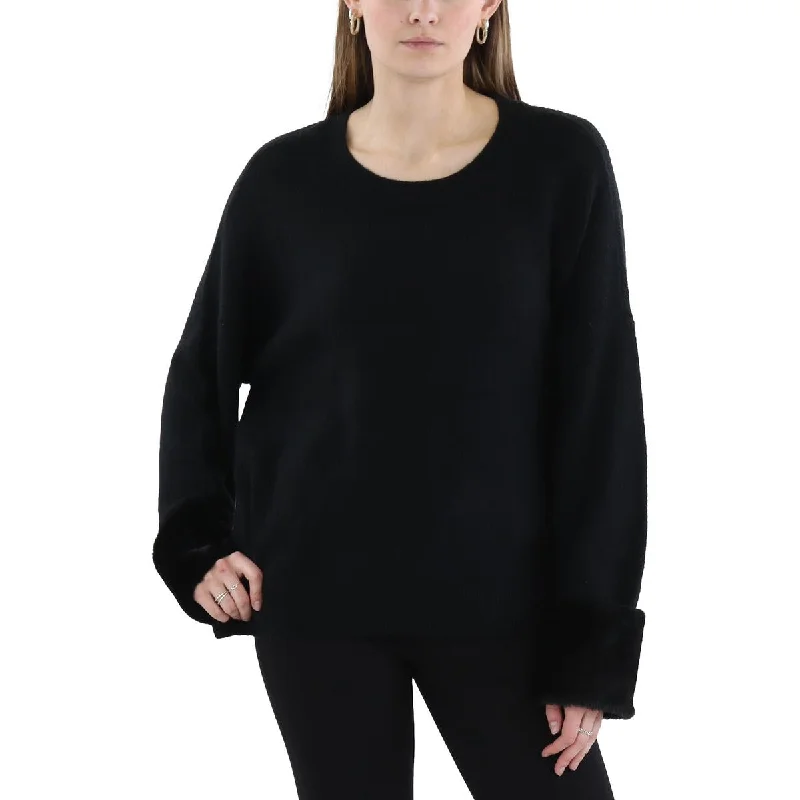 Womens Faux Fur Acrylic Crewneck SweaterRunning Knit Tops