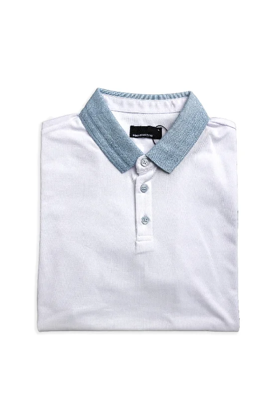 Remus Uomo Cotton Blend Polo Shirt, WhiteCollared polo shirt