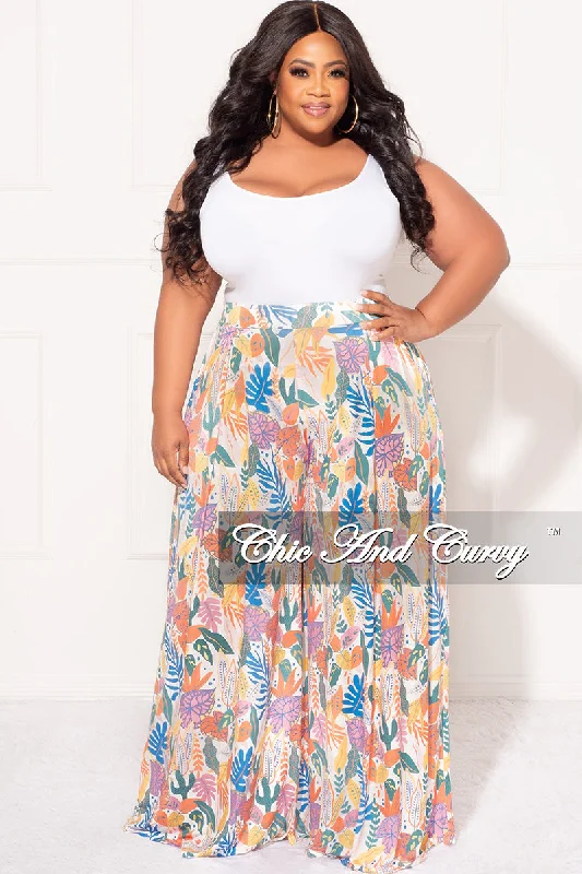 Final Sale Plus Size Palazzo Pants in Multi Color Leaf Design PrintWomen's long sleeve tops