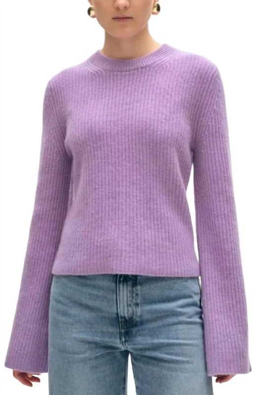 Fluted Sleeve Sweater In Purple HazePolyester Knit Tops