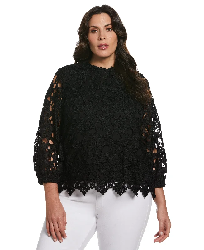 Plus Size 3/4 Sleeve Lace TopLarge women's oversize tops