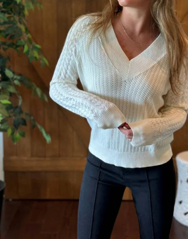 Seattle V Neck Pullover Sweater In IvoryLayered Knit Tops