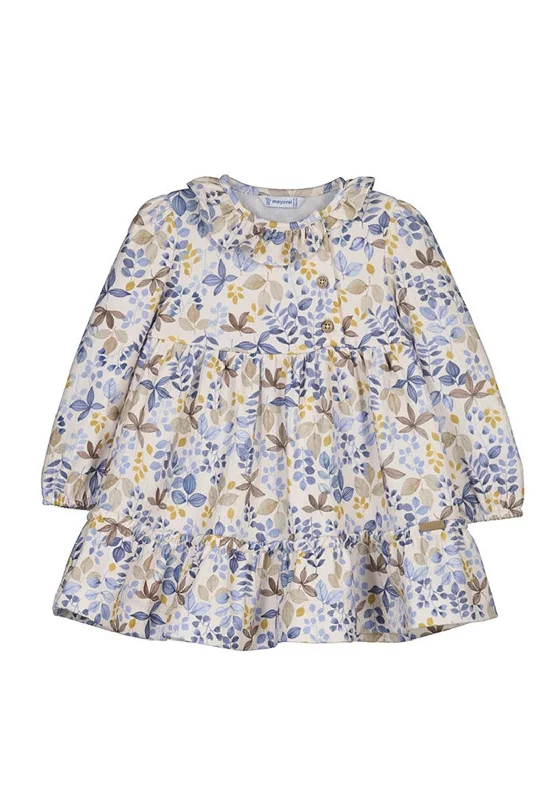 Mayoral Baby Girl Frill Collar Leaf Dress, Blue Multi