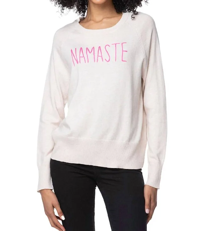 Namaste Embroidered Sweater In WhiteLayered Knit Tops