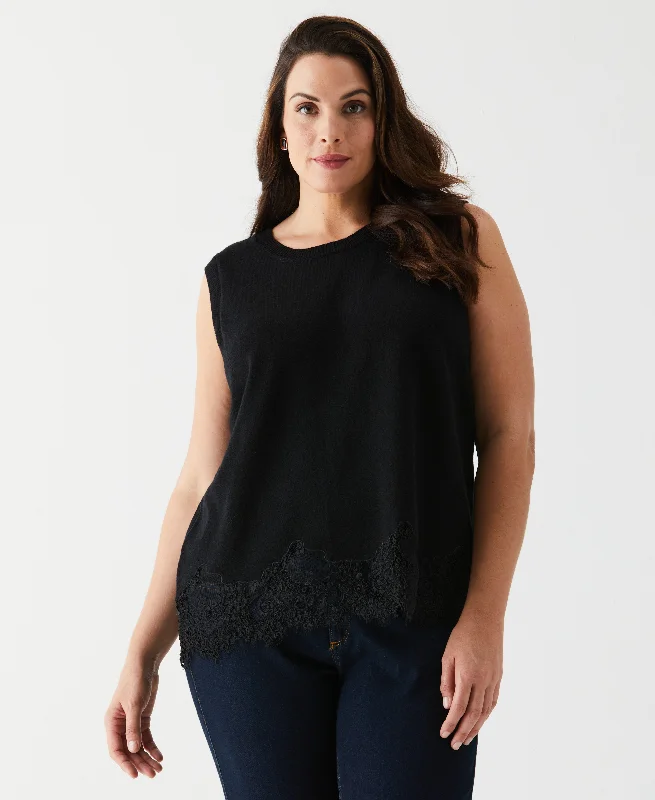 Plus Size Lace Trim ShellLarge women's pullover tops