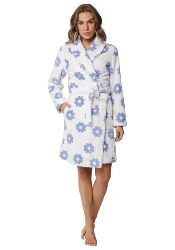 Rebelle Floral Long Sleeve Wrap Dressing Gown, Light Blue