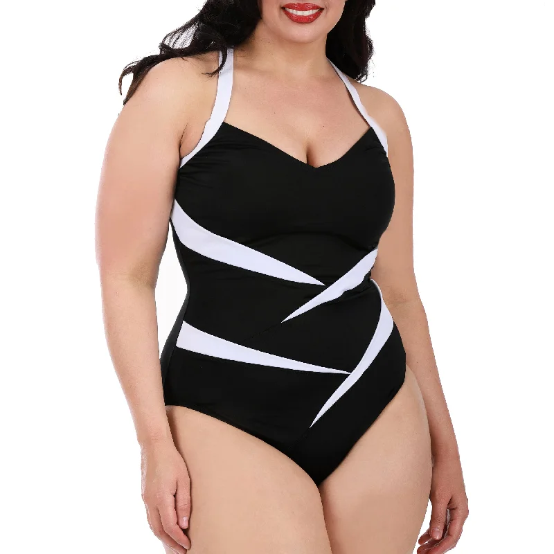 InstantFigure Plus Size Two-Tone One Piece Swimsuit 13306PCPlus size women's knitted tops