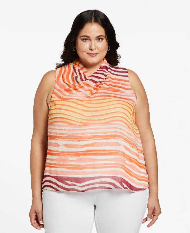 Plus Size Eco Fabric Twisted Drape Neck Sleeveless BlouseWomen's fitness tops